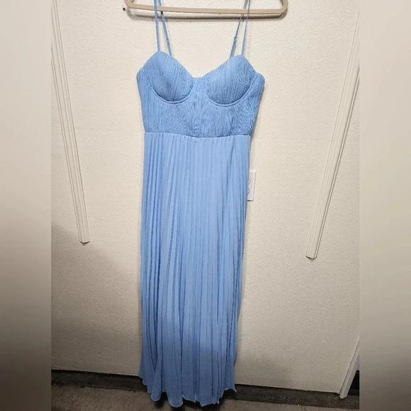Lulus Admirable Elegance Light Blue Pleated Bustier Maxi Dress Wedding Party - Picture 6 of 10